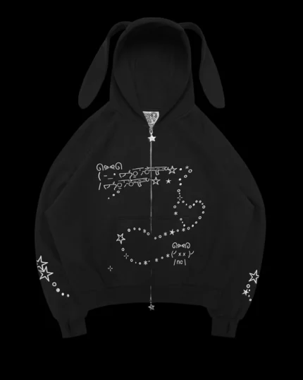 MALFUNCTION BUNNY ZIP HOODIE BLACK (DETACHABLE EARS)
