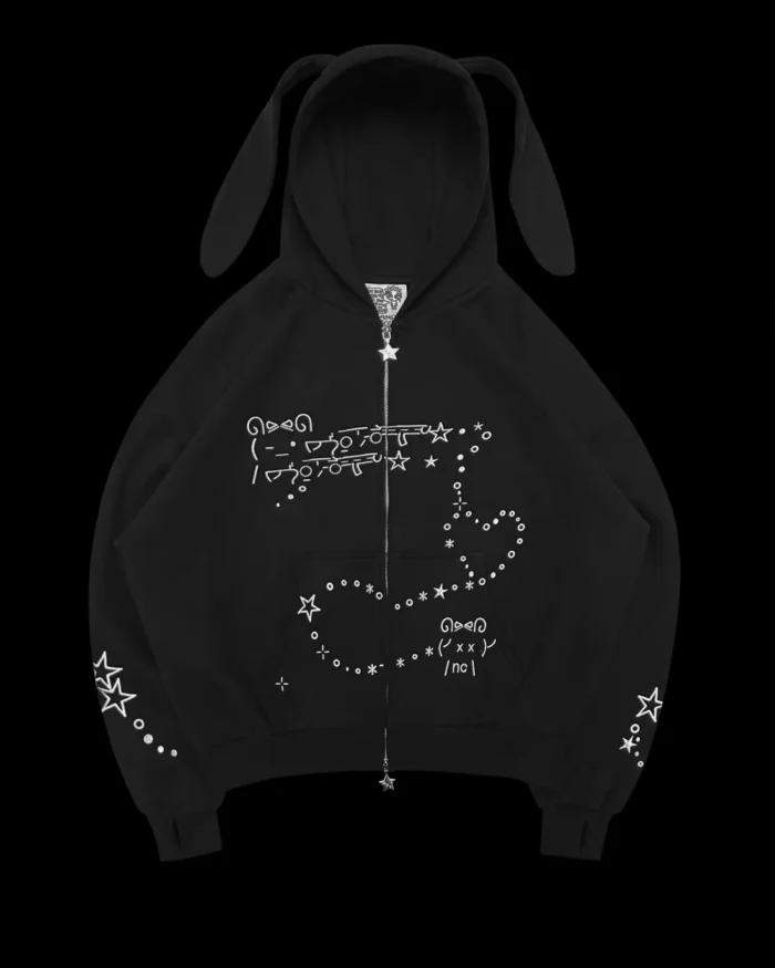 MALFUNCTION BUNNY ZIP HOODIE BLACK (DETACHABLE EARS)