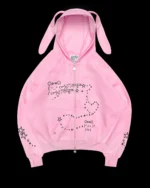 MALFUNCTION BUNNY ZIP HOODIE BABY PINK (DETACHABLE EARS)