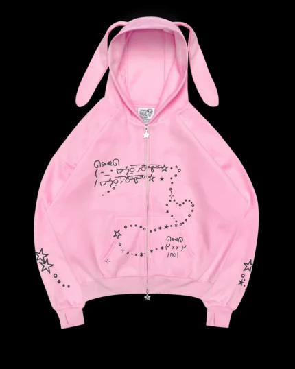 MALFUNCTION BUNNY ZIP HOODIE BABY PINK (DETACHABLE EARS)