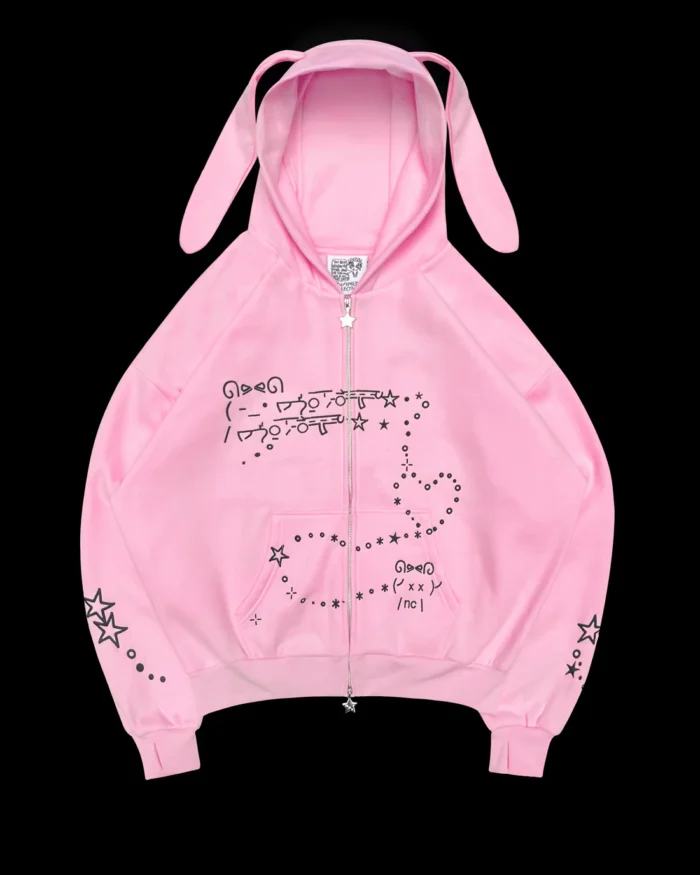 MALFUNCTION BUNNY ZIP HOODIE BABY PINK (DETACHABLE EARS)