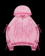 BAD ROMANCE LACE RIBBON ZIP HOODIE BABY PINK